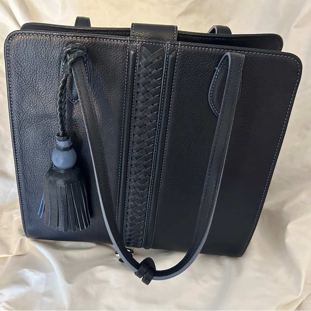 Navy‎ blue Brighton Ferrara Italian leather tote